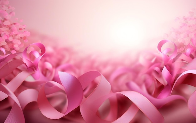 Pink ribbon breast cancer on pink background World Breast Cancer Day