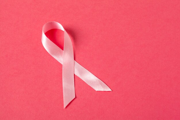 Pink ribbon breast cancer on pink background