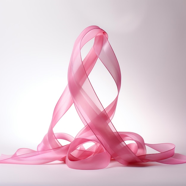 Pink ribbon cancer symbol over white background