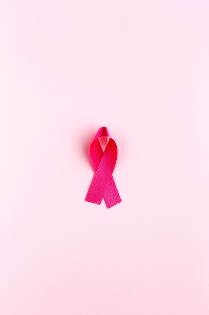 Photo pink ribbon on a colored background. cancer