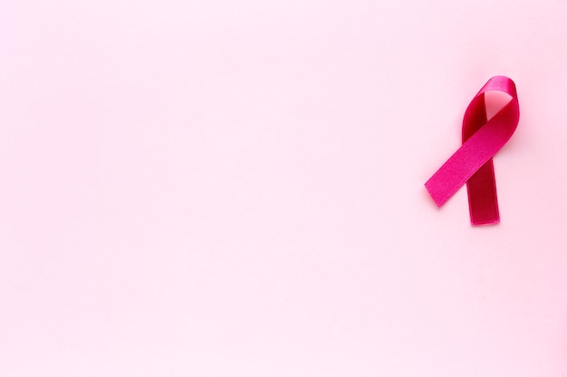Photo pink ribbon on a colored background. cancer