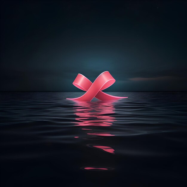 Foto nastro rosa che galleggia nel mare di notte rendering 3d