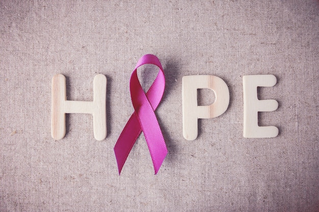 Photo pink ribbon and hope, breast cancer awareness