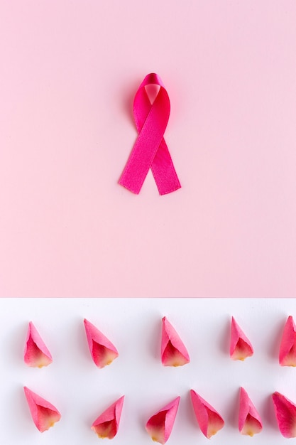 Фото Розовая лента на цветном фоне. рак