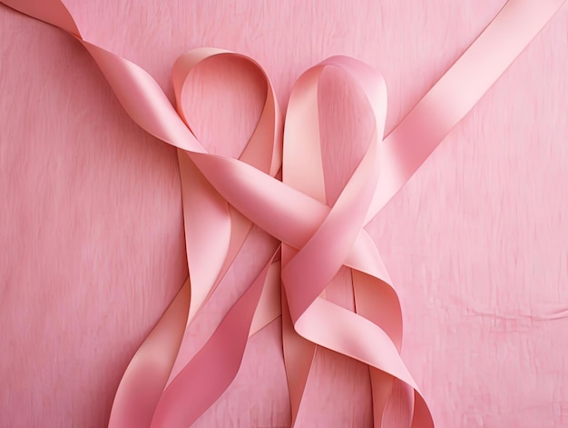 Photo a pink ribbon sits on a background