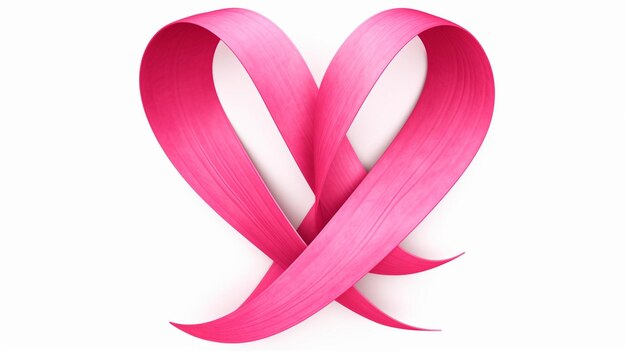 Photo pink ribbon tied in a heart shape.