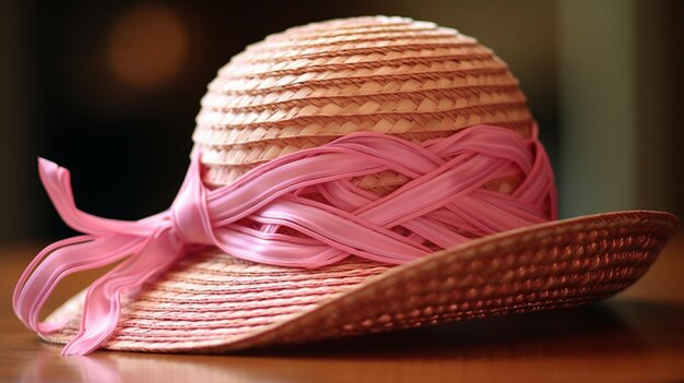 Foto un nastro rosa intrecciato in un cappello per un cancro al seno