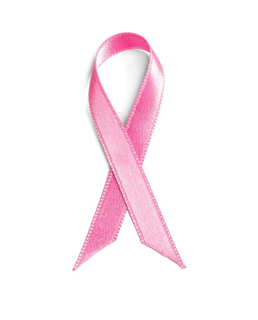 Розовая лента на белом фоне Концепция осведомленности о раке молочной железы