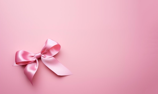 Pink ribbon with bow isolated on pastel pink background simple double tied bow and ribbon