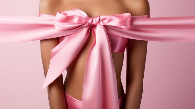 a pink ribbon with a bow on it