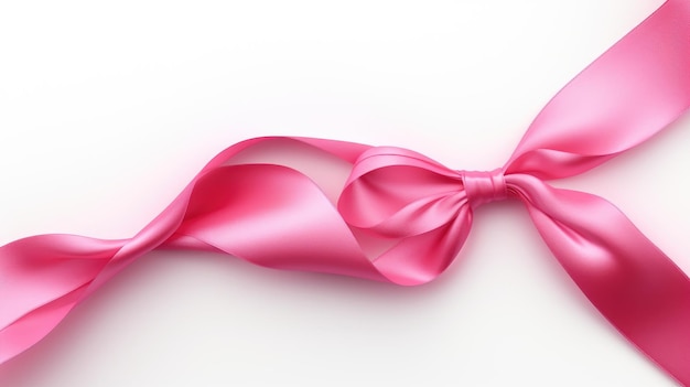 Pink Ribbon With Bow A pink ribbon tied into a delicate bow rests on a plain white background The ribbon is neatly arranged showcasing its soft color and elegant design