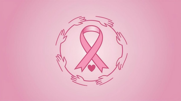 a pink ribbon with a heart in the middle