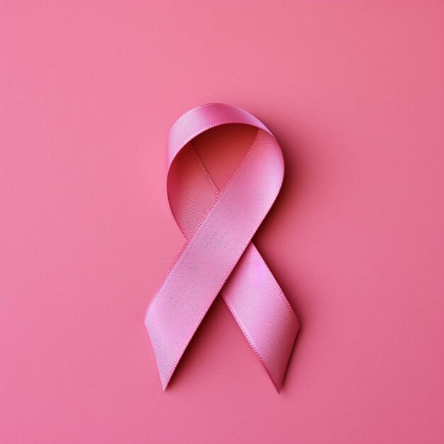 a pink ribbon with a pink ribbon on it is on a pink background.