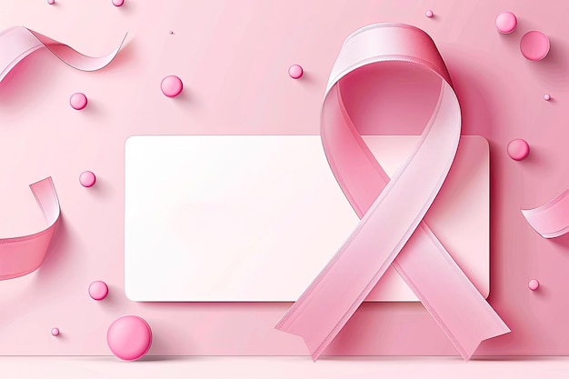 Photo pink ribbon with pink ribbon on a pink background