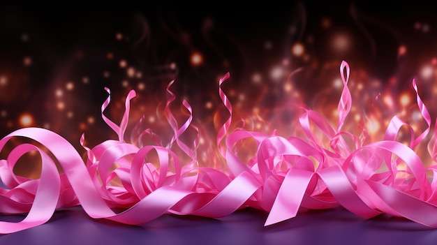 Pink ribbons on fire background