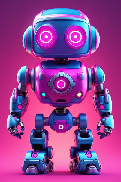 A pink robot with a blue eye and a blue eye