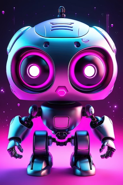 a pink robot with blue eyes and blue eyes