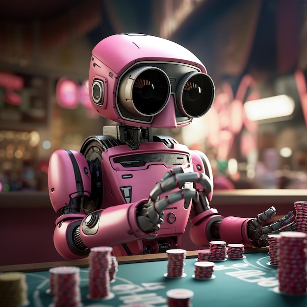 a pink robot with the number 4 on his face