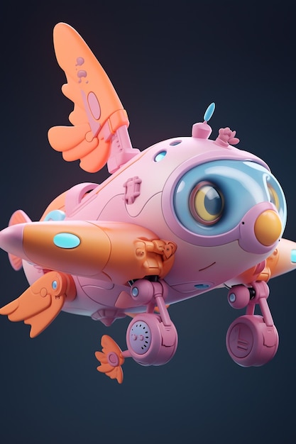 A pink robot with wings and a wing that says'flying'on it