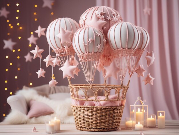 Pink room interior with pink balloon