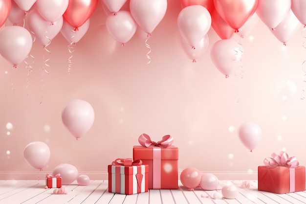 Pink Room with Balloons and Hearts Generative AI