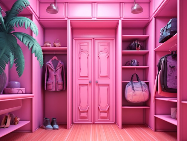 Photo a pink room with a door that says 