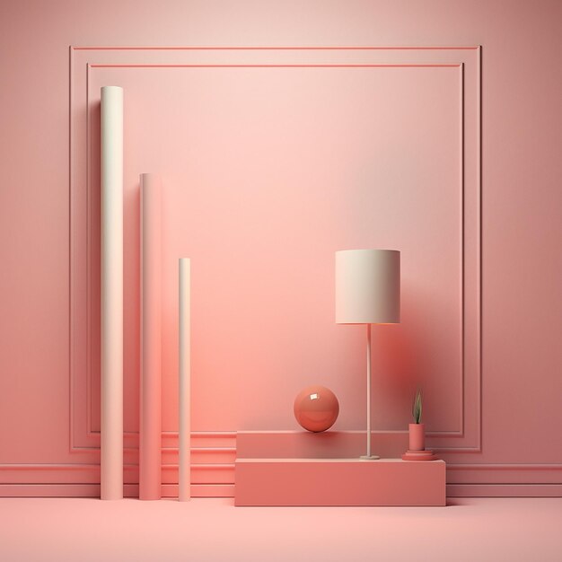 a pink room with a lamp and a lamp on it