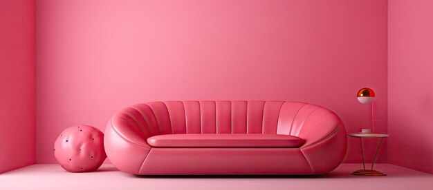 Photo a pink room with pink couch and table