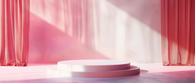 A pink room with a pink curtain and a pink stage by ai generated image