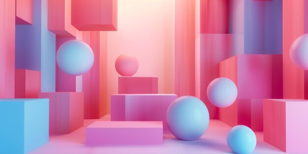 A pink room with pink walls and pink cubes stock background