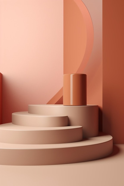 둥글고 둥글고 둥글고 둥근 계단이 있는 분홍색 방.