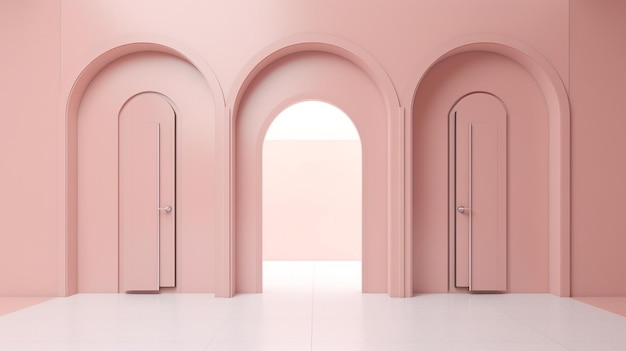 '사랑해'라고 적힌 두 개의 문이 있는 핑크빛 방