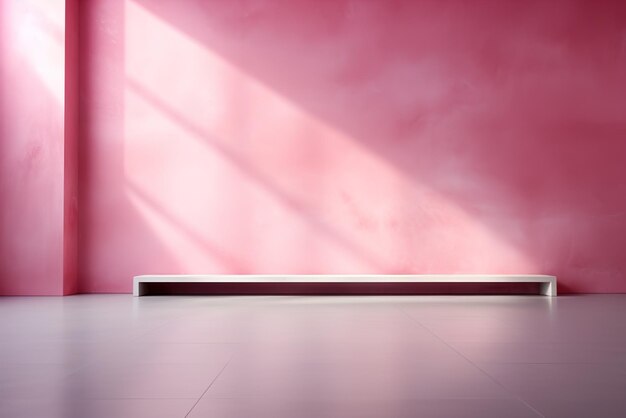 Pink room with a white bench