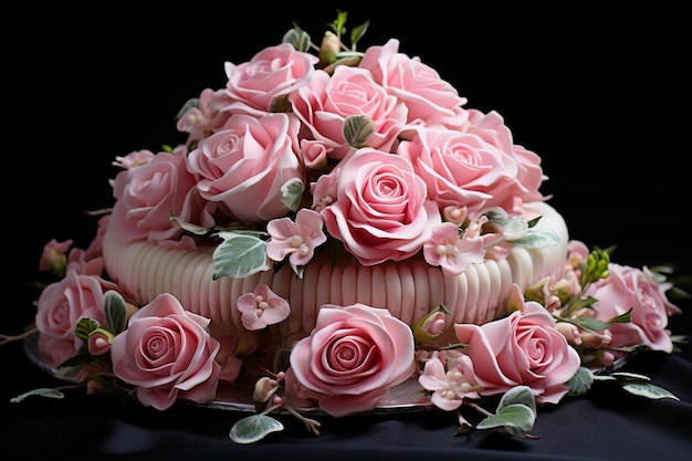 Pink Rose Arrangement on Wedding Cake pink rose picture photography