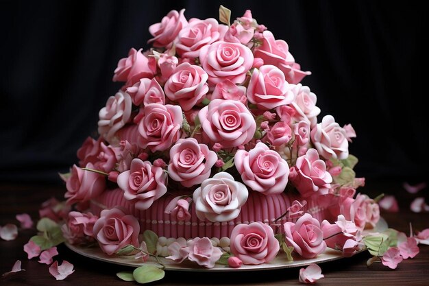 Pink Rose Arrangement on Wedding Cake pink rose picture photography