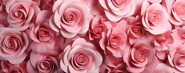 Поле роз в различных оттенках розового цвета на белом фоне