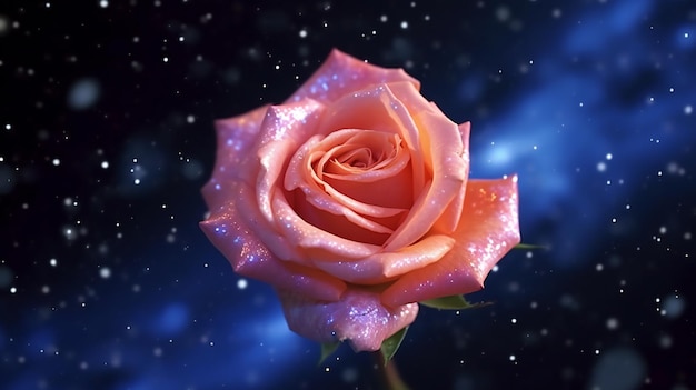 Photo pink rose on a background of the starry sky