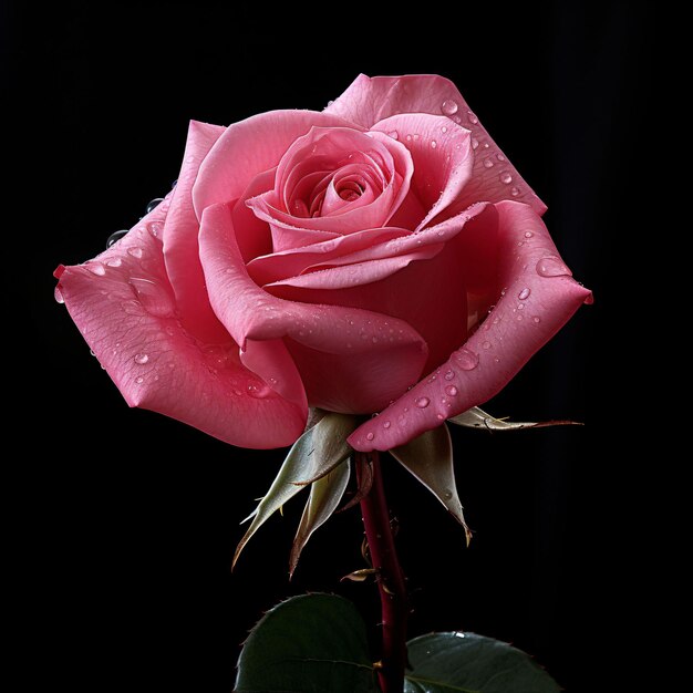 Photo pink rose on a black background