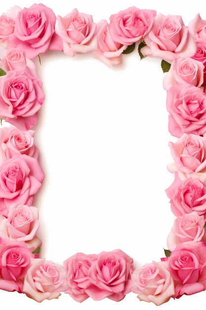 Photo pink rose border and white background generative ai