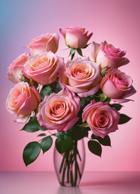 Pink rose bouquet gradient pastel background