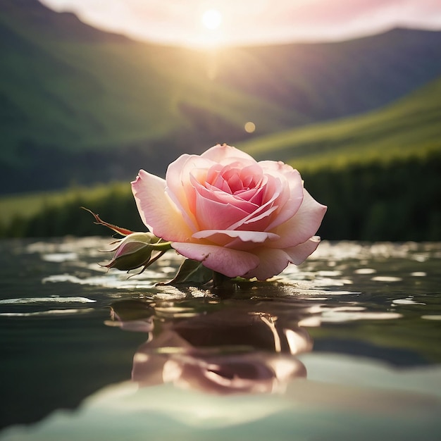 Photo pink rose floating in the middle of the air