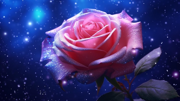 Pink rose flower photography wall starlight background picture AI generated art