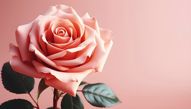 Pink rose flower on pink background with empty space