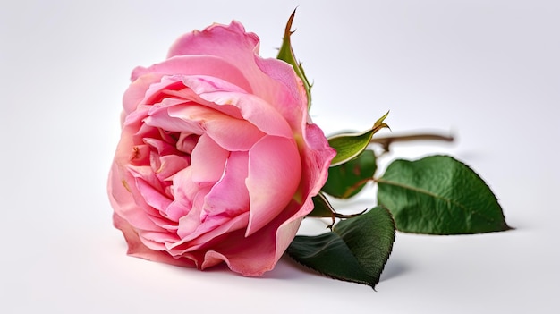 Pink rose flower on white background