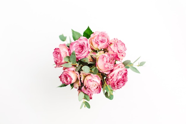 Pink rose flowers bouquet on white