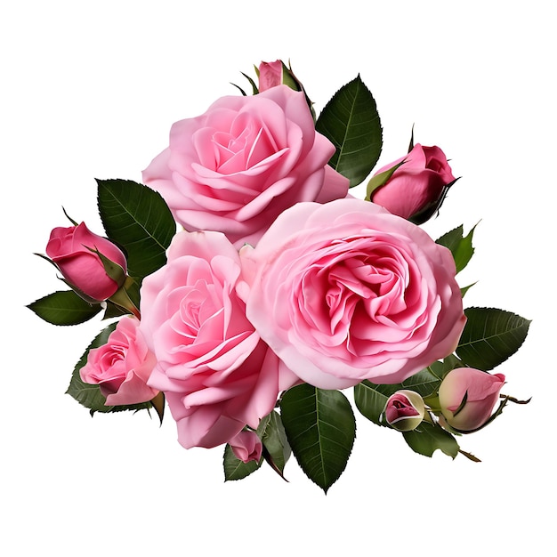 Pink rose flowers in a floral arrangement isolated on white or transparent background