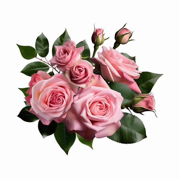 Pink rose flowers in a floral arrangement isolated on white or transparent background