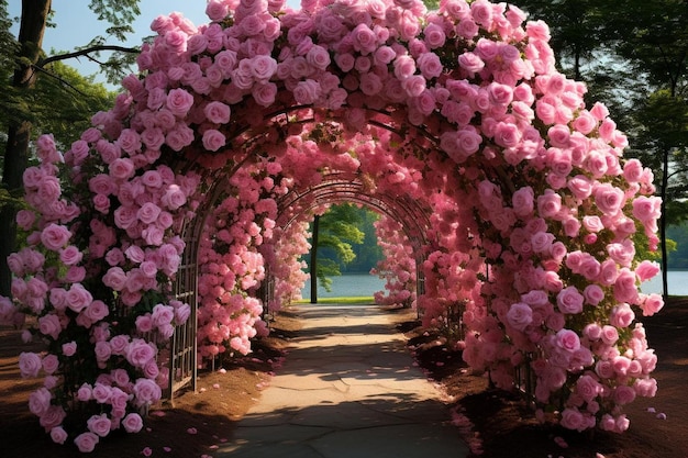 Pink Rose Garden Arch in Bloom pink rose image photography