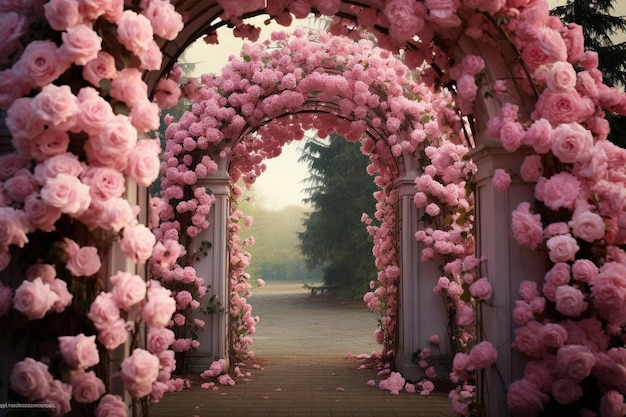 Pink Rose Garden Arch in Bloom pink rose image photography