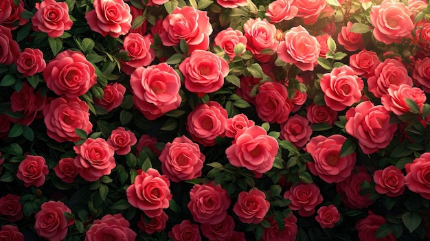 Pink rose garden background aerial view valentines day background